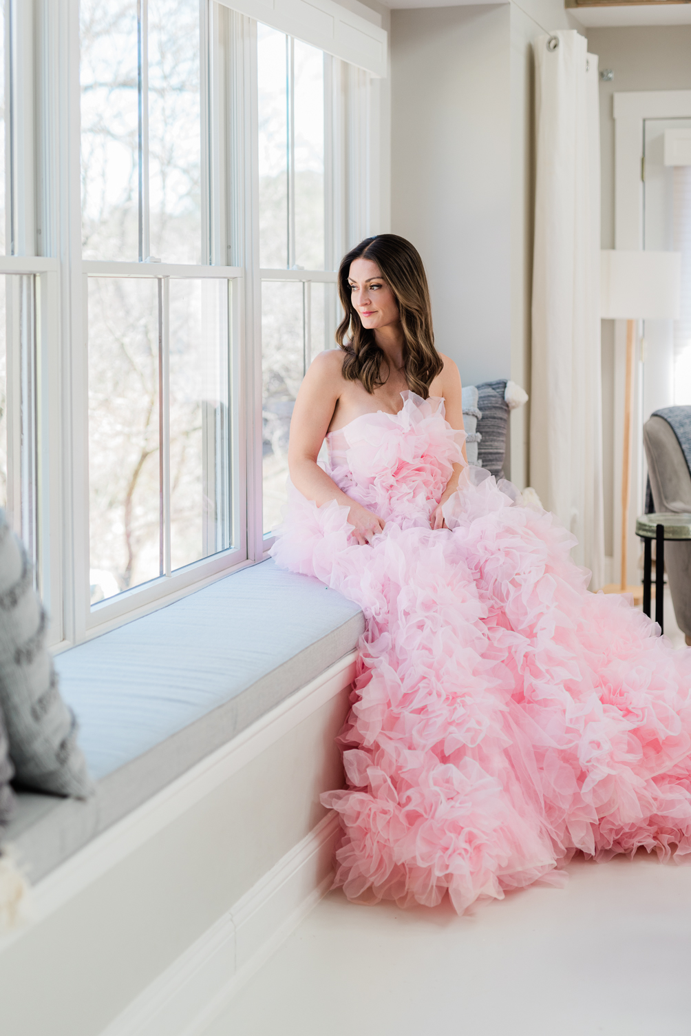 woman wearing a wig with calm confidence